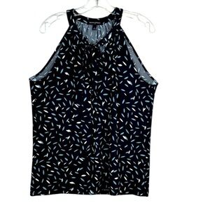 Banana Republic Navy Leaf Print Bow Top Sz L 🔥